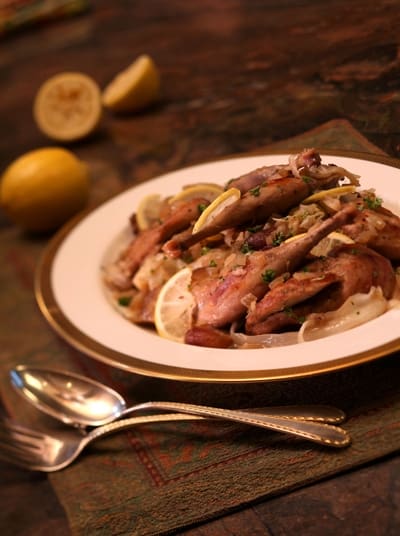 Braised Pheasant Legs with Cabbage and Grapes